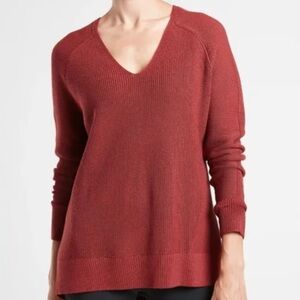 Athleta Hanover Sweater V-Neck Canyon Red Pullover